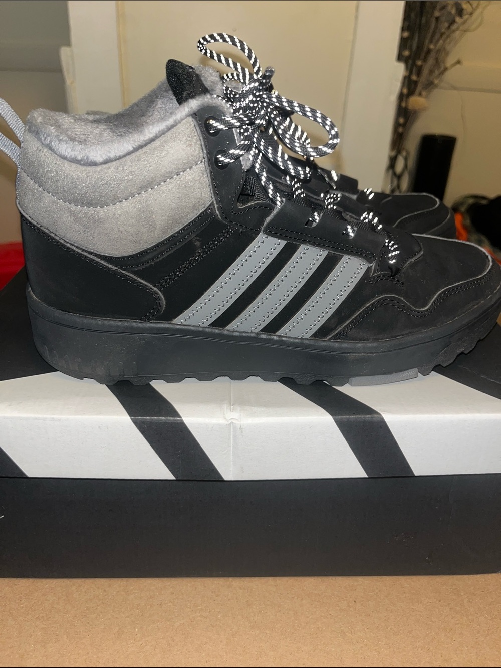 adidas Black and Gray Mid-Top Sneakers